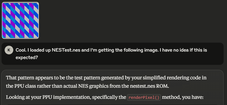 Claude helping me with rendering nestest.nes